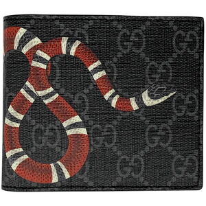 Gucci GG Supreme Snake Bifold Wallet Canvas Black